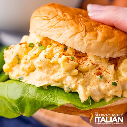 classic egg salad on brioche bun