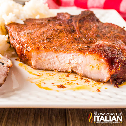 smoked pork chops closeup