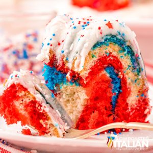 slice of red white and blue cake