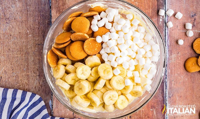 ingredients for banana cheesecake in bowl