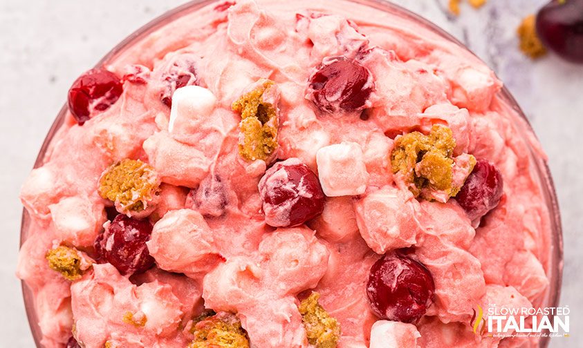 cherry cream cheese dessert, close up