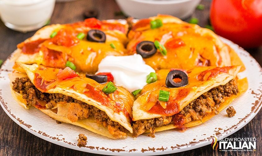 sliced taco bell mexican pizza on a plate