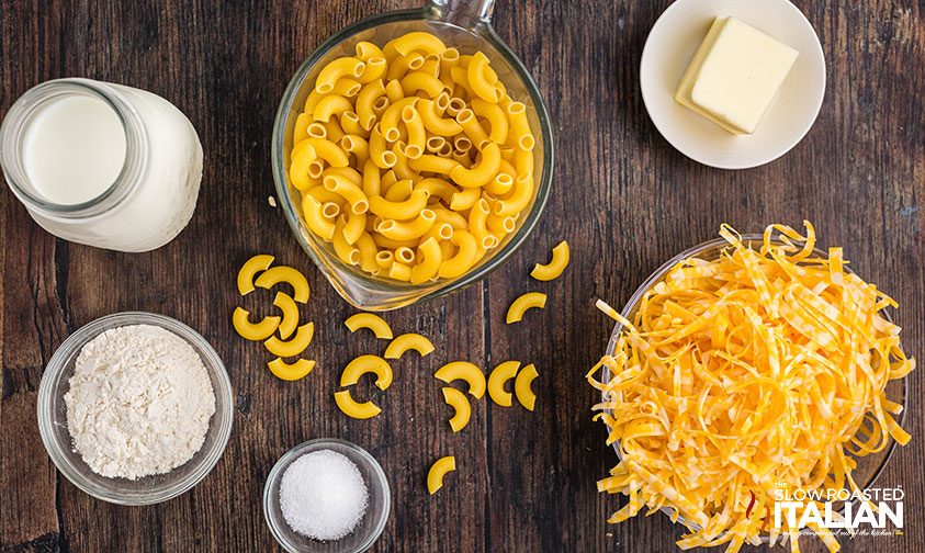 cracker barrel mac and cheese ingredients in bowls on counter