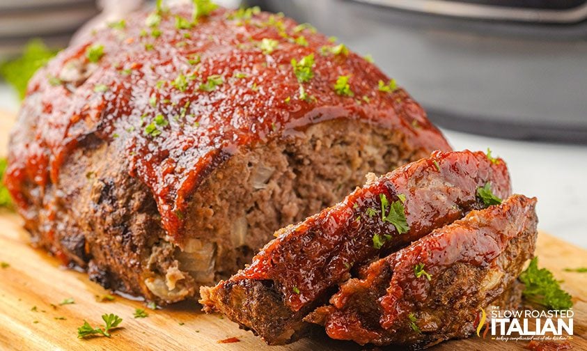 air fryer meatloaf on a cutting board