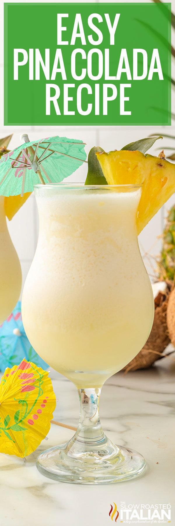 titled collage for easy frozen pina colada recipe