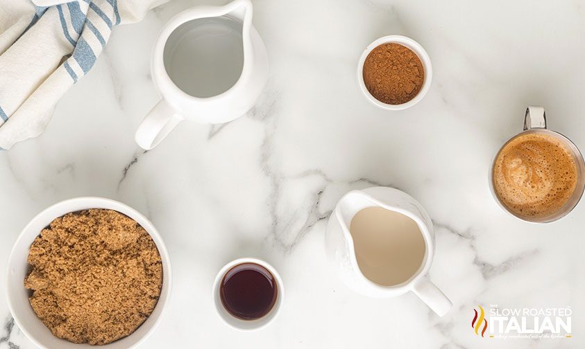 ingredients on counter to make iced cinnamon dolce latte