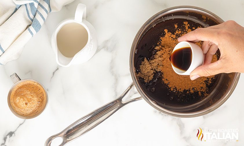 making Starbucks cinnamon dolce latte recipe in saucepan