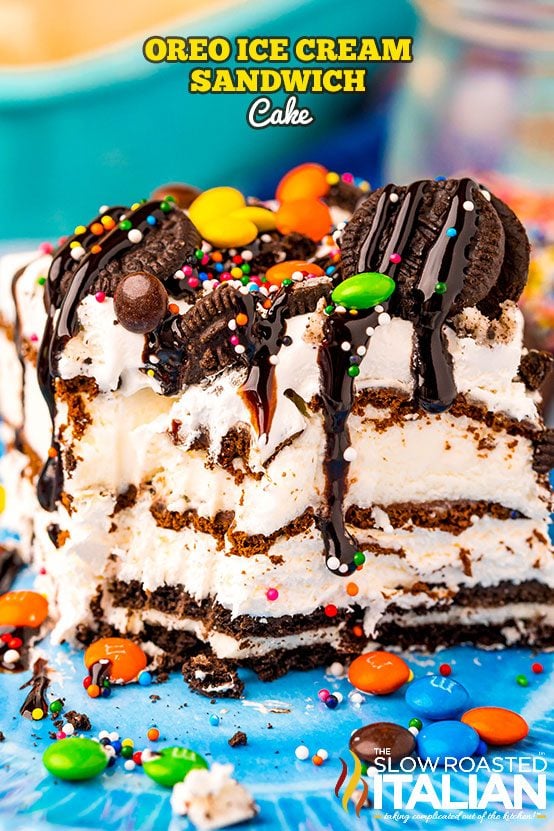 titled collage image for oreo ice cream sandwich cake