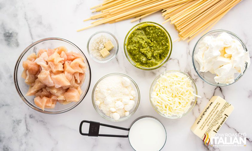 ingredients on counter for pesto chicken recipe