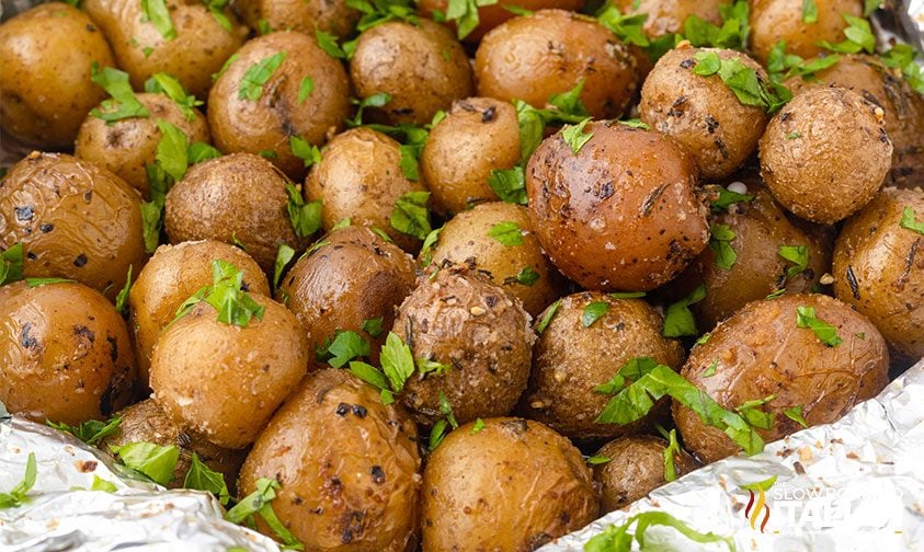 parsley potatoes in foil on grill
