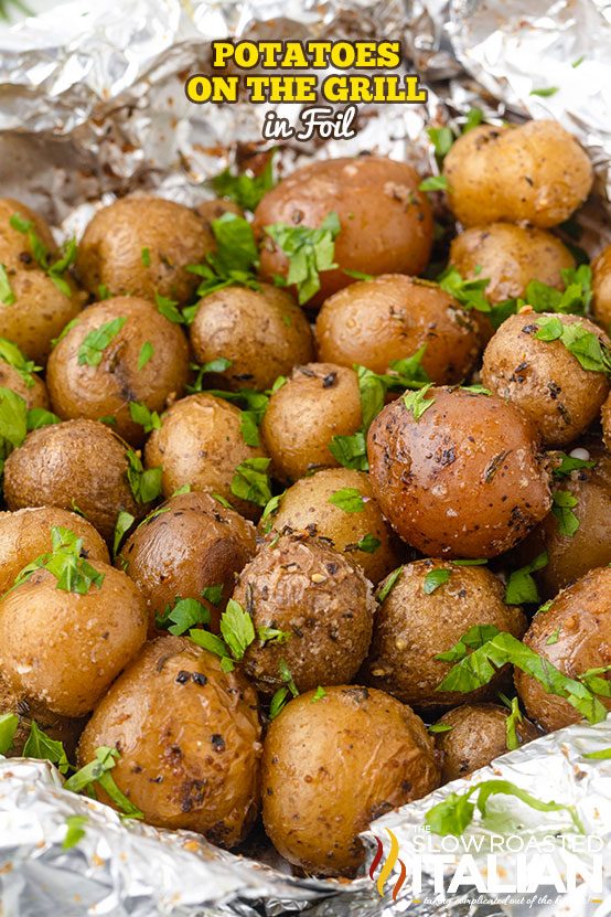 titled collage for grilling potatoes in foil