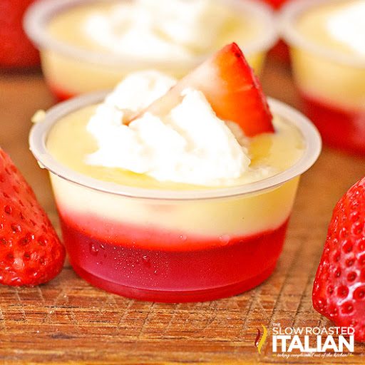 strawberry cheesecake pudding shot close up