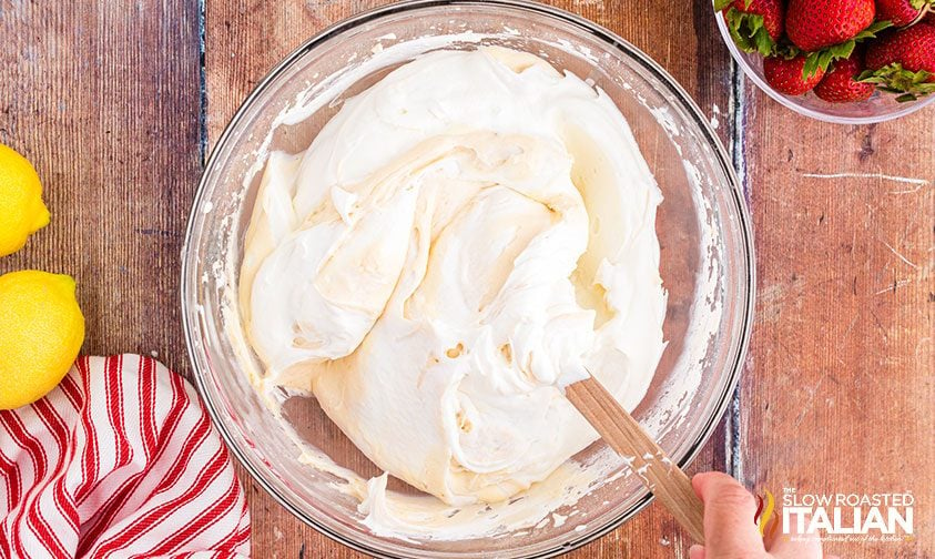 cheesecake salad filling in glass bowl