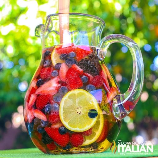 moscato sangria in glass pitcher