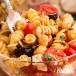 rotini with tomatoes, feta and black olives