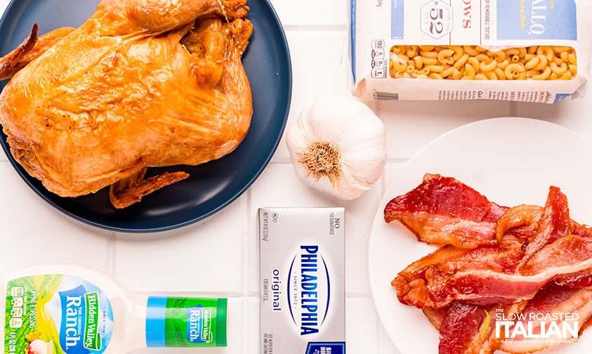 chicken bacon ranch casserole ingredients on counter