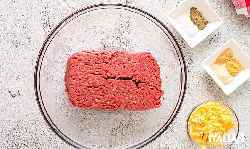 air fryer meatballs ingredients in bowls on counter