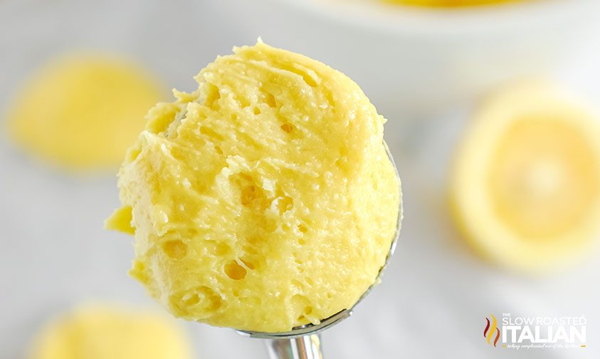 scoop of lemon cake mix cookie dough