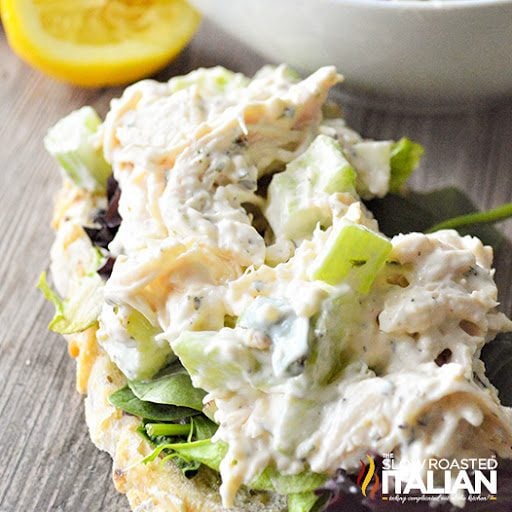 lemon chicken salad on slice of bread