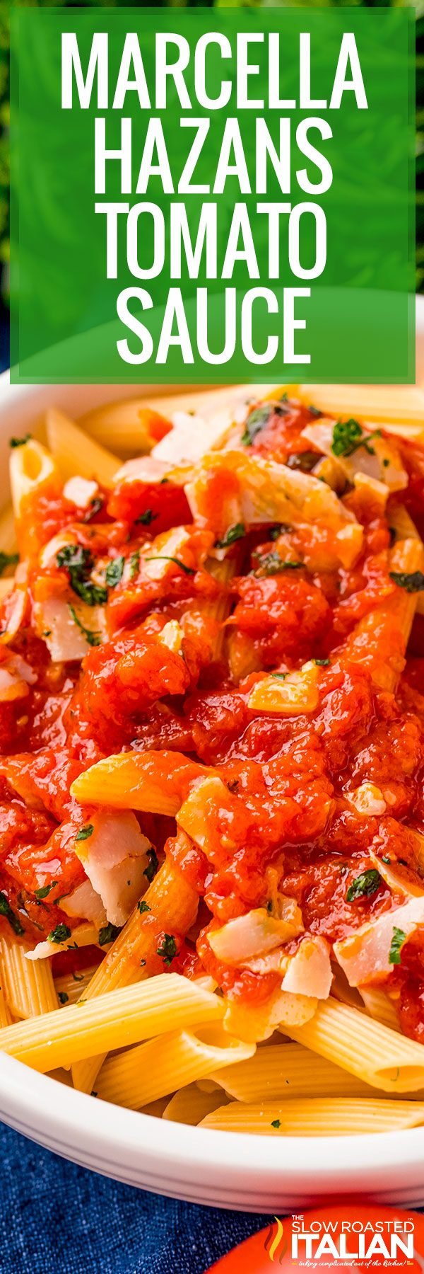 titled recipe collage for marcella hazan tomato sauce