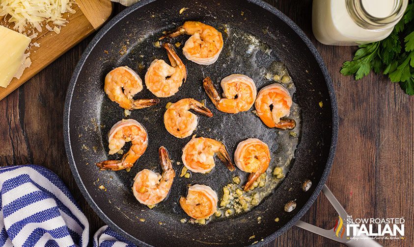 cooked shrimp in a skillet