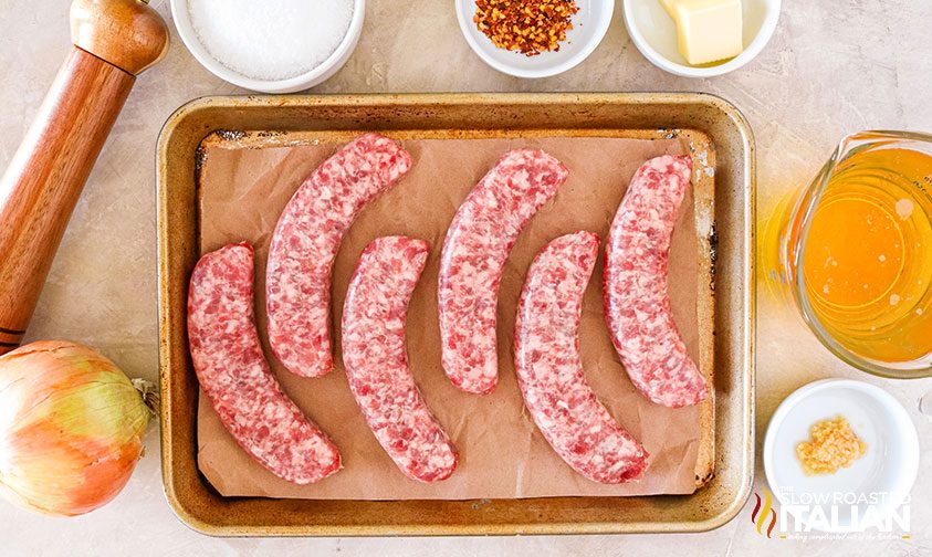 ingredients to make beer brats on counter