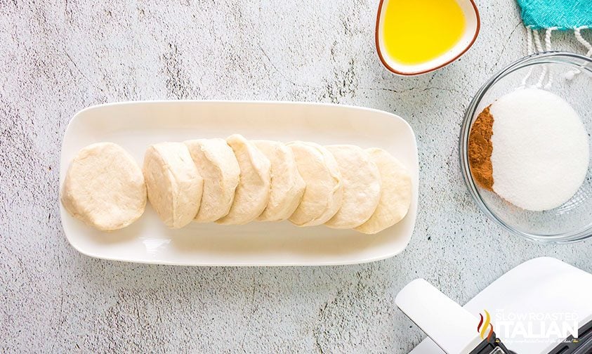 overhead: pillsbury biscuit dough and other biscuit donut recipe ingredients