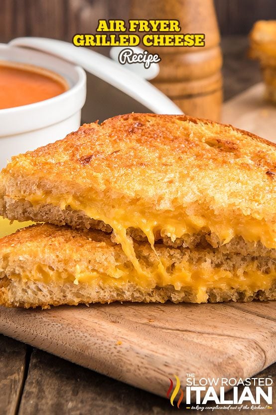 two halves of air fryer grilled cheese sandwich
