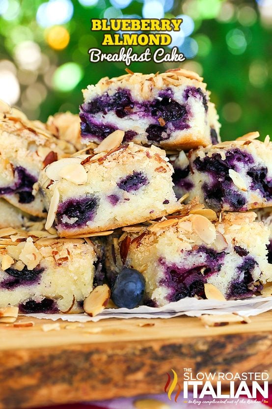 titled collage for almond blueberry cake
