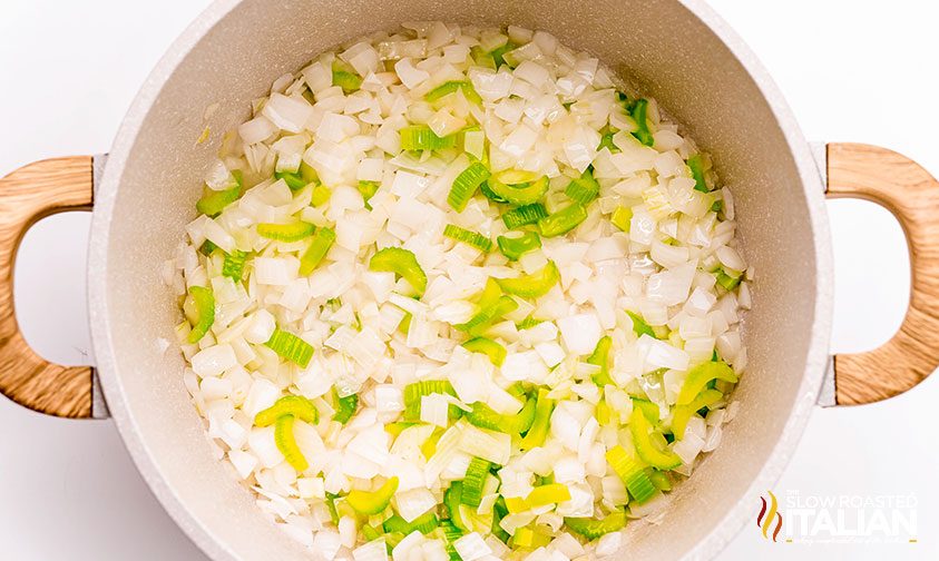 onions and celery in a pot