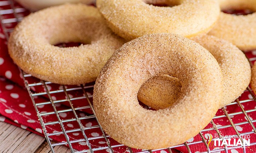 cinnamon sugar donuts on a cooling rack