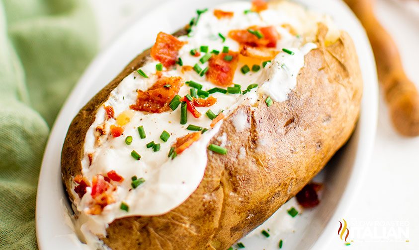 loaded baked potato, close up