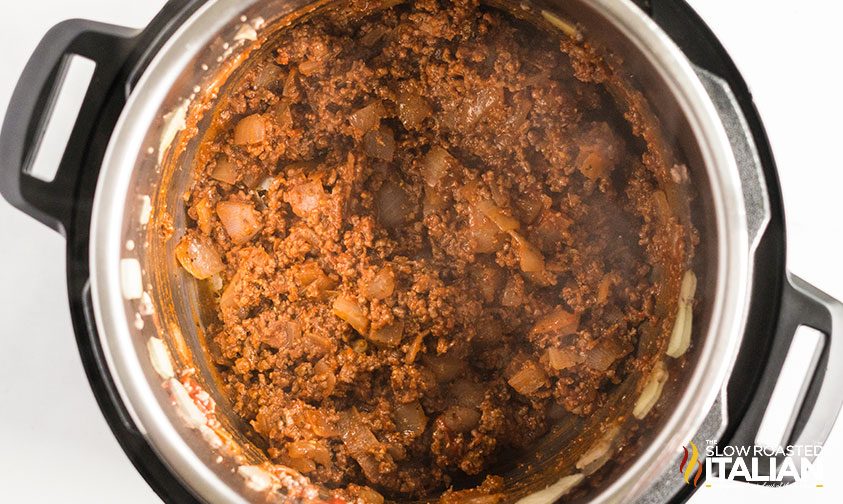 ground beef and onions in pressure cooker