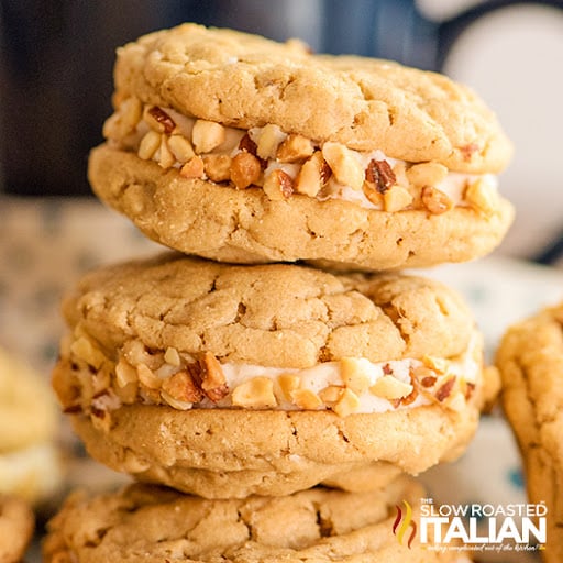 peanut butter sandwich cookies, stacked