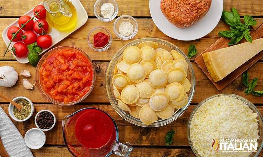 skillet ravioli ingredients on counter