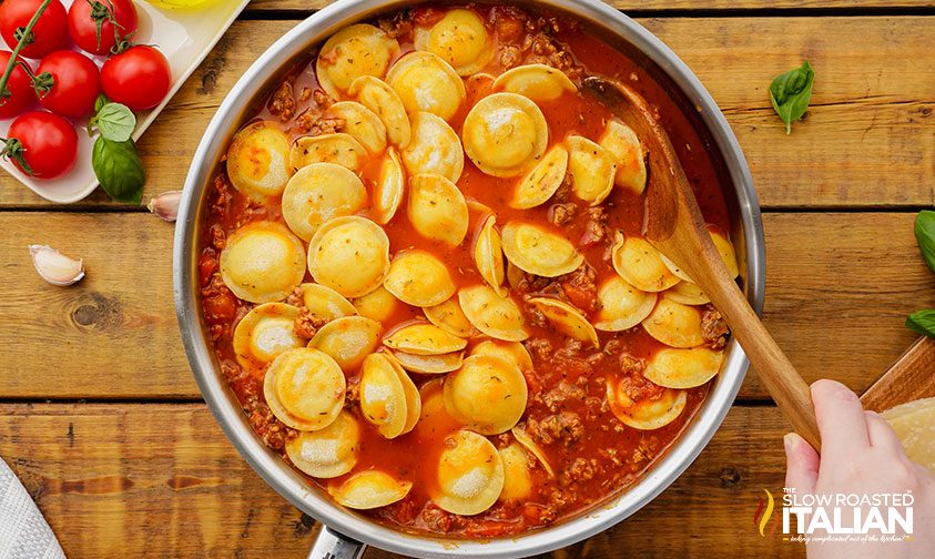 cheese ravioli in skillet