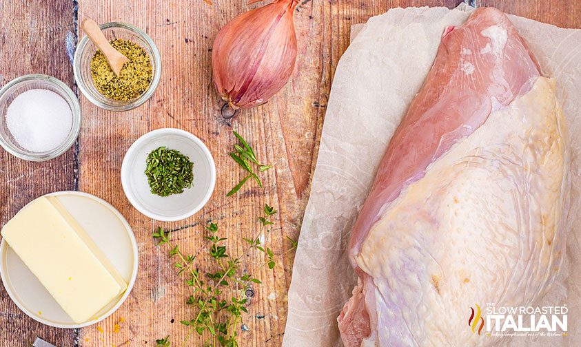 slow cooker turkey breast recipe ingredients in bowls on counter