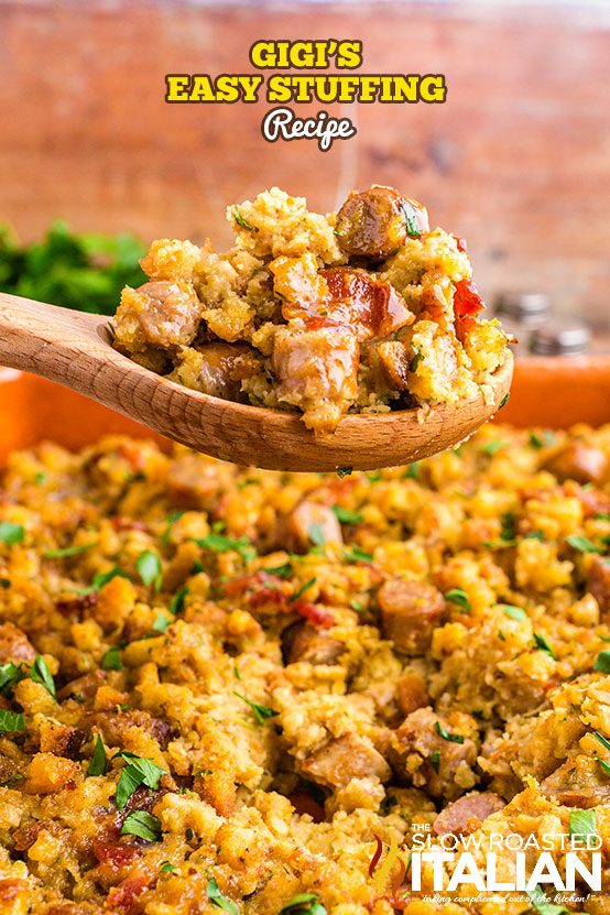 stuffing on wooden spoon