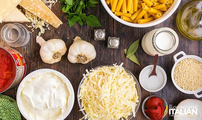 olive garden ziti recipe ingredients in bowls on counter
