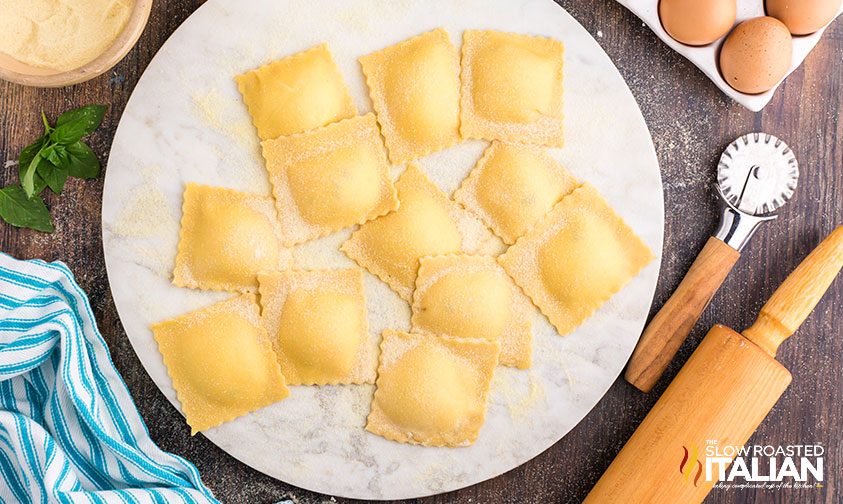 homemade ravioli prepped and ready to cook