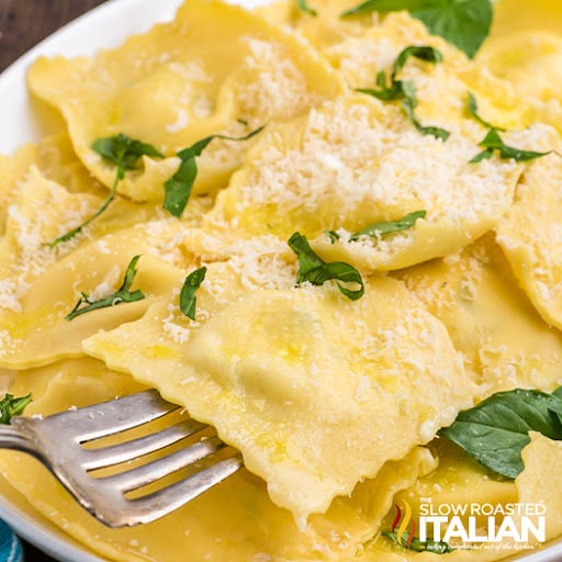 homemade ravioli on fork