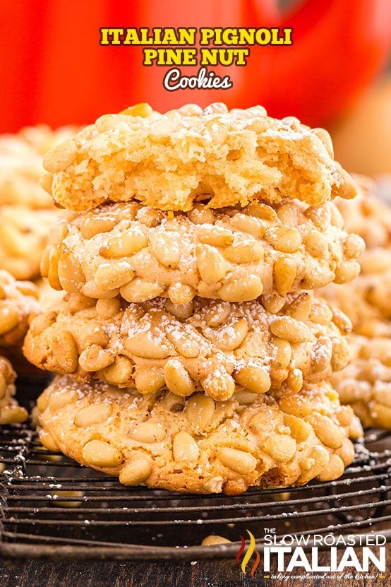 titled collage for pine nut cookie recipe