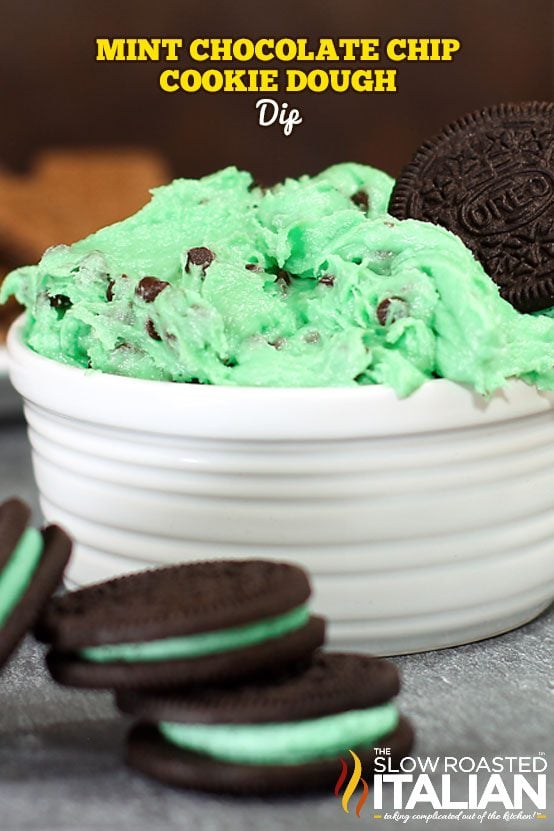 bowl of mint chocolate chip cookie dough dip