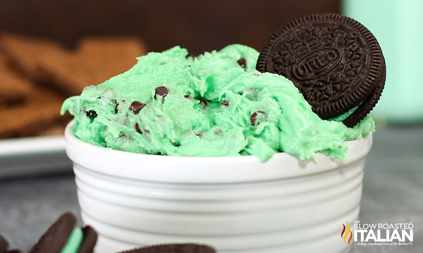 bowl of mint chocolate chip cookie dough dip