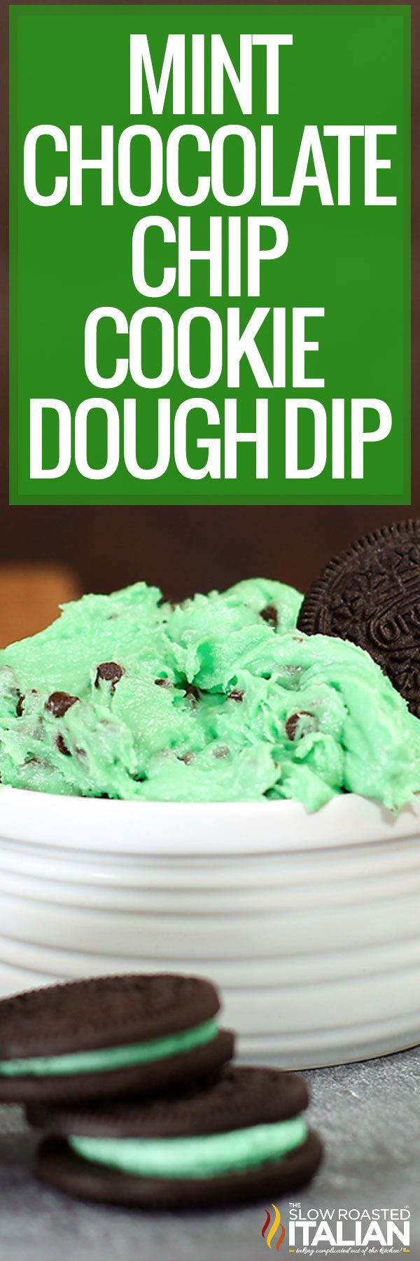 titled collage for mint cookie dough dip recipe