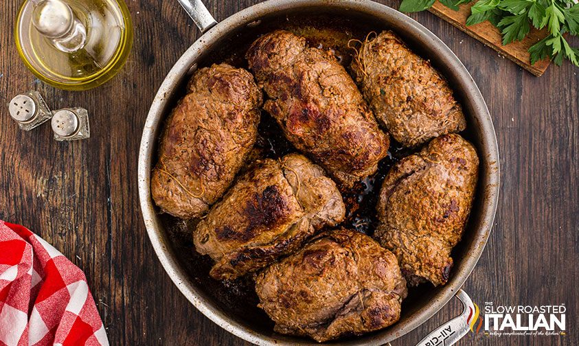 cooking braciole in skillet