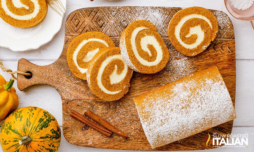 pumpkin spice roll on a cutting board