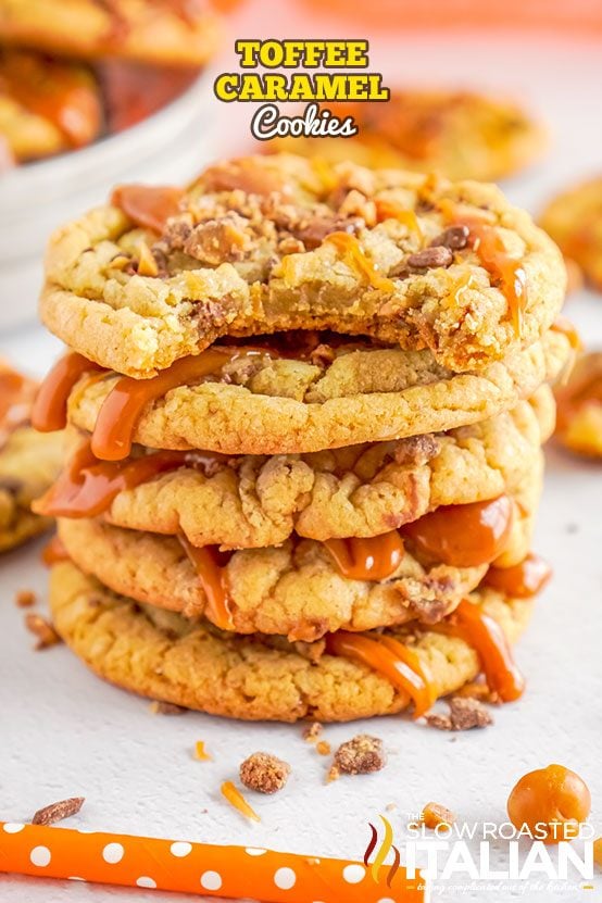 stack of toffee caramel cookies