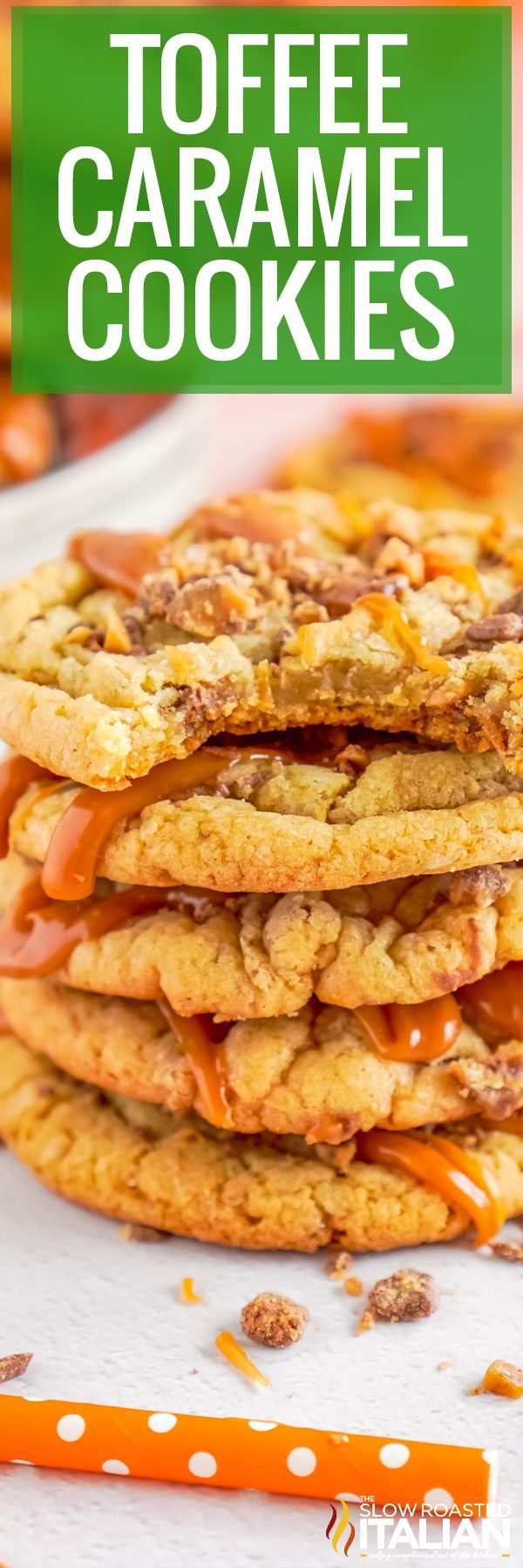 stack of toffee caramel cookies