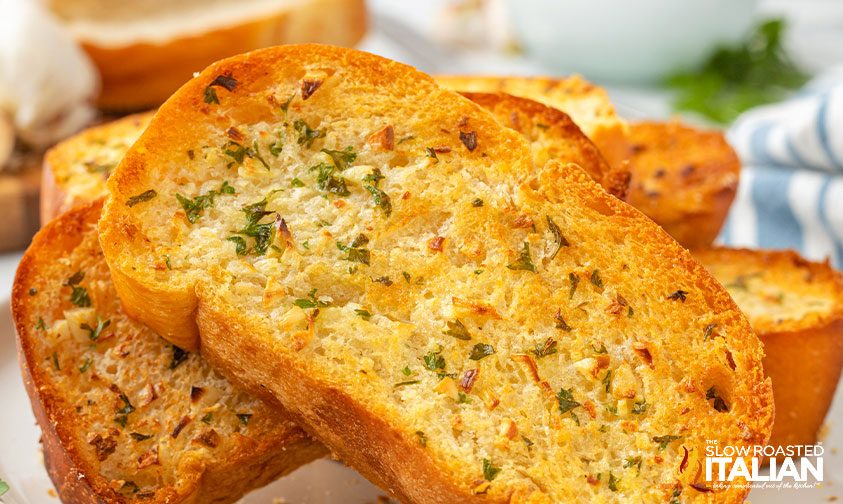 homemade garlic toast, close up